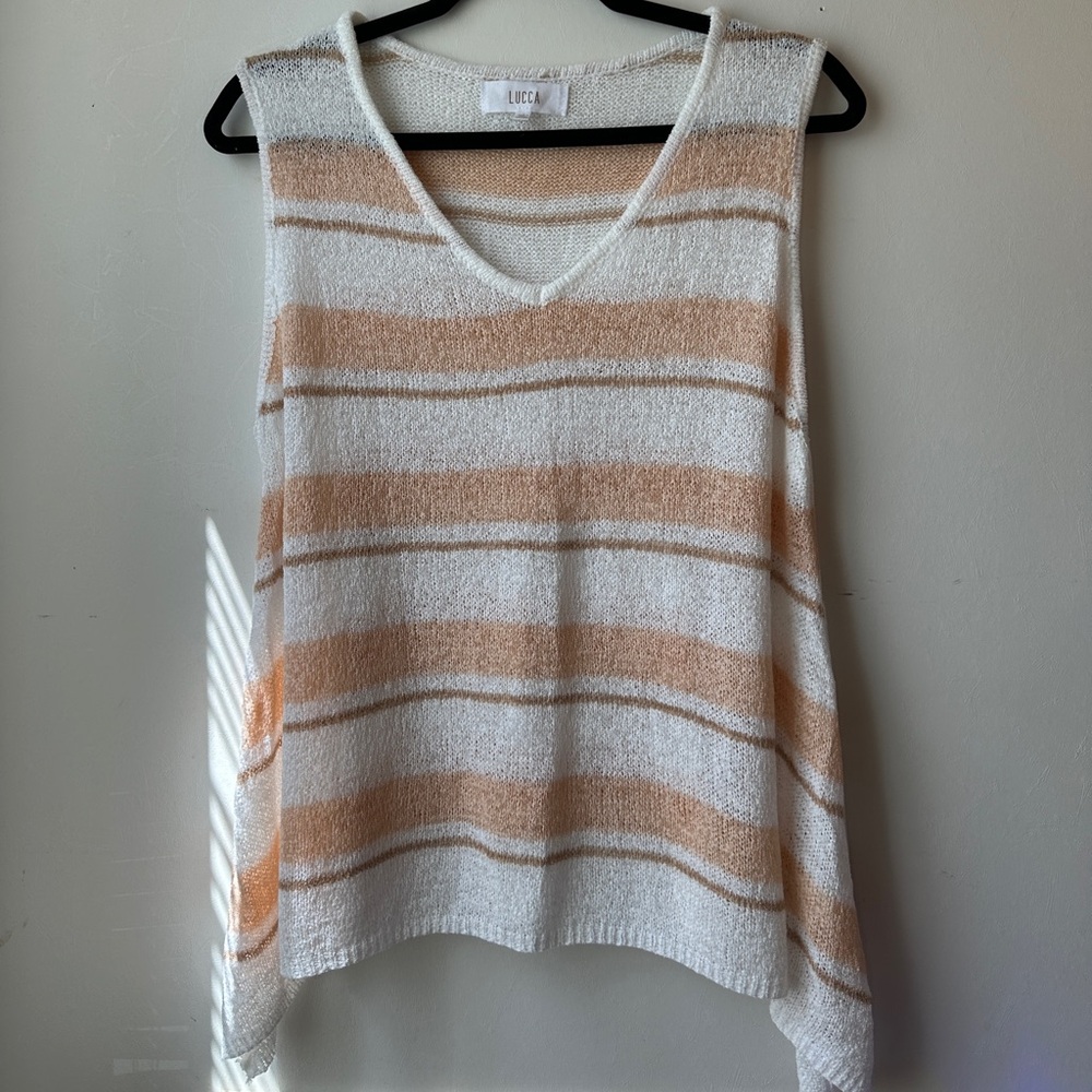 Lucca White & Tan Striped V-Neck Knit Tank